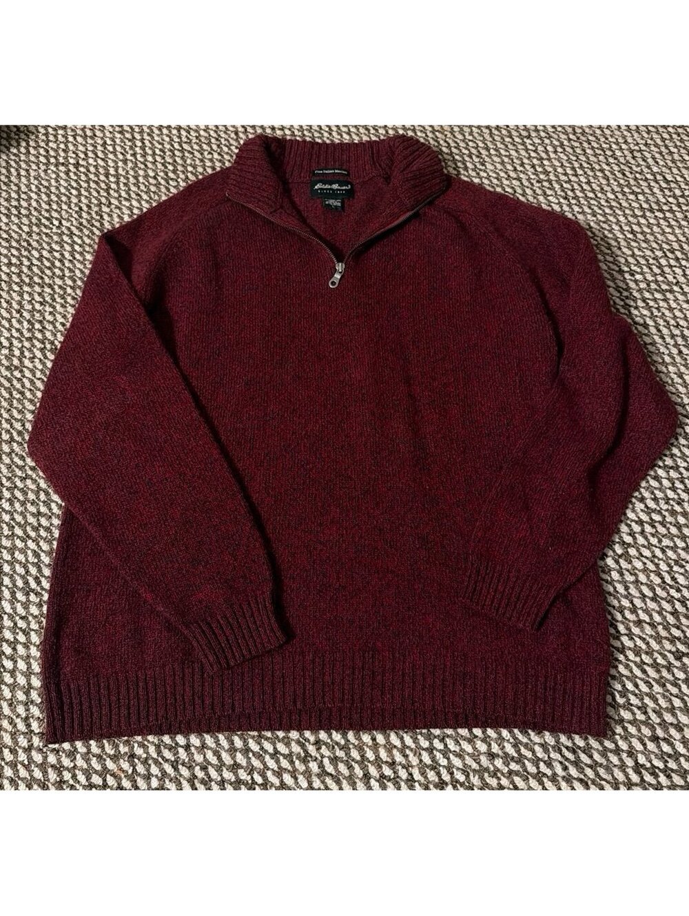 Eddie Bauer Men's Burgundy 1/4 Zip Sweater 100% Italian Merino Wool size Large